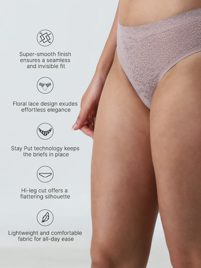 Wunderlove Light Pink Invisible Lace Hi-Leg Brief