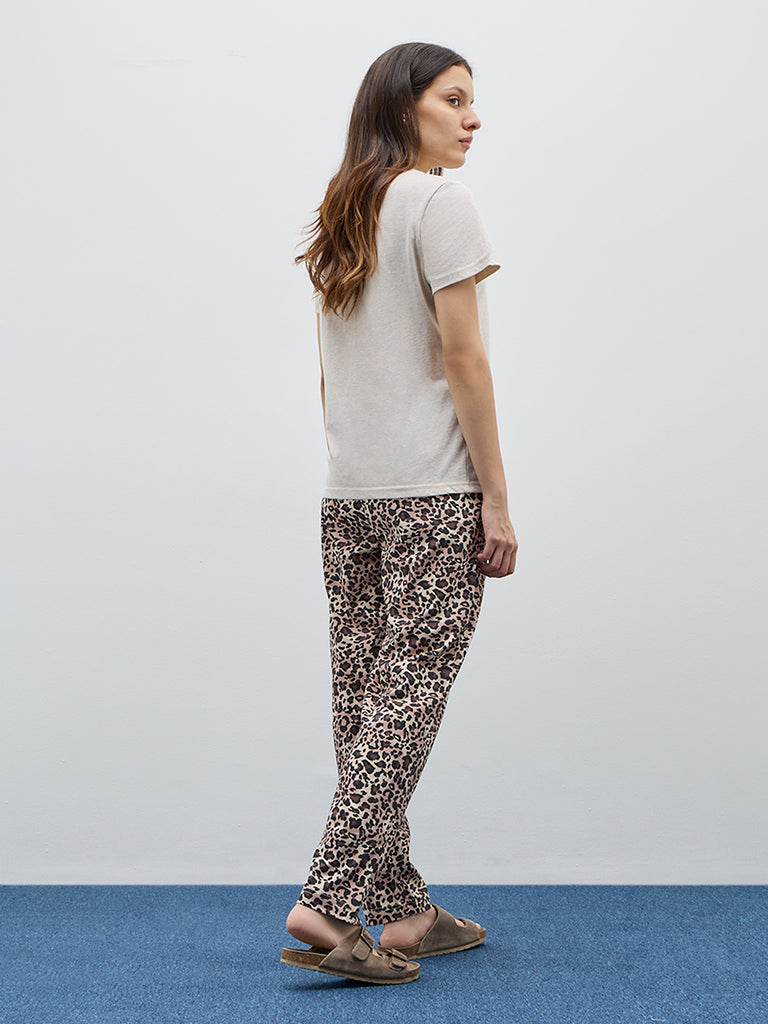 Wunderlove Beige Animal Printed Cotton Pyjamas Set in A Bag