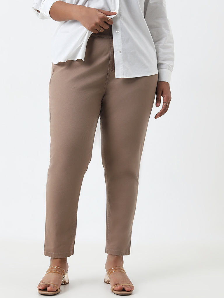 Gia Taupe Solid High-Rise Cotton Blend Jeggings