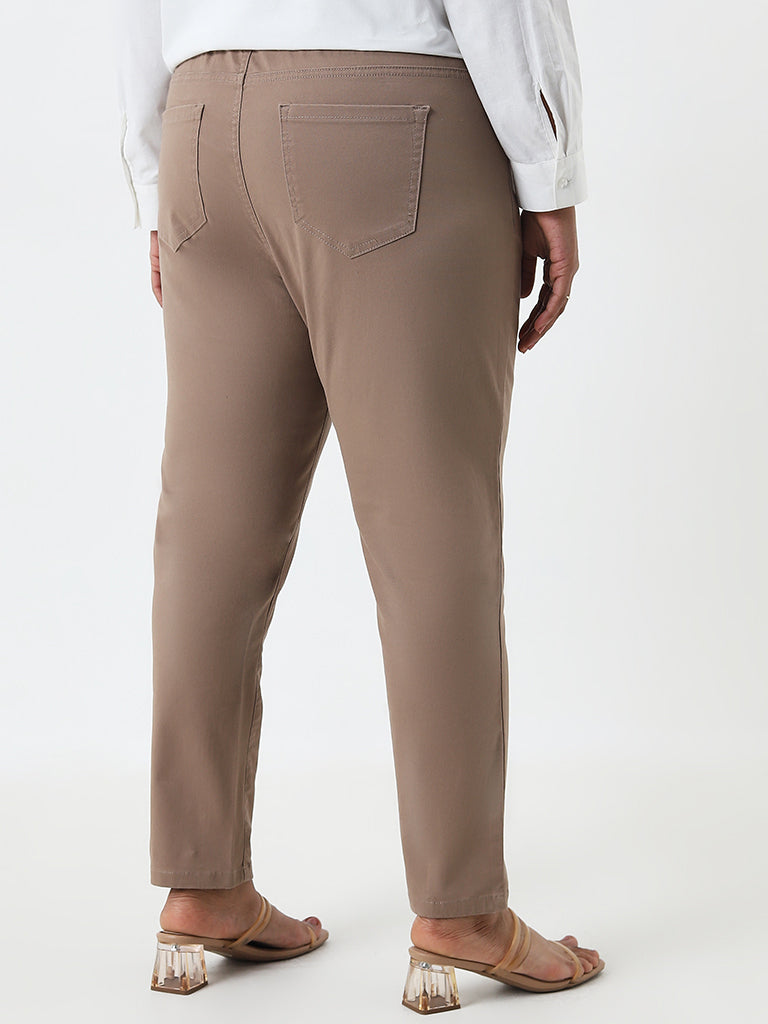 Gia Taupe Solid High-Rise Cotton Blend Jeggings