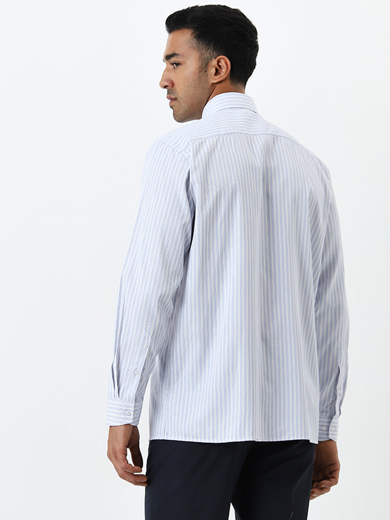 WES Formals Blue Stripe Pattern Relaxed-Fit Shirt