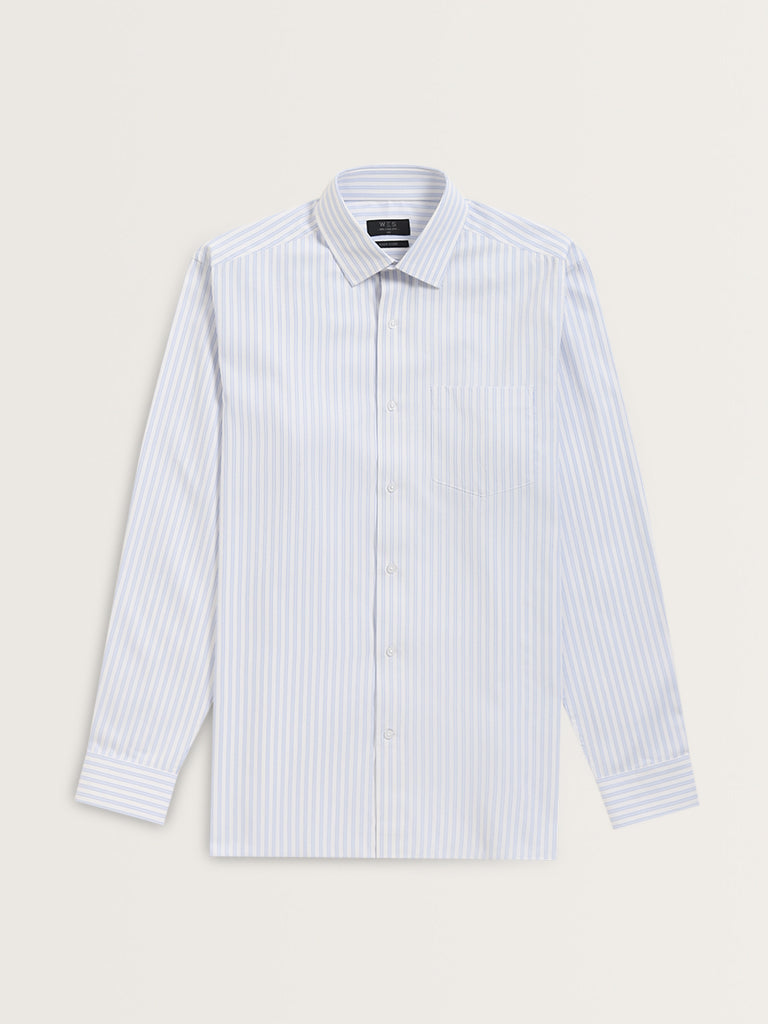 WES Formals Blue Stripe Pattern Relaxed-Fit Shirt