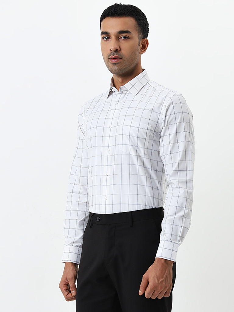 WES Formals White Checks Printed Slim-Fit Shirt