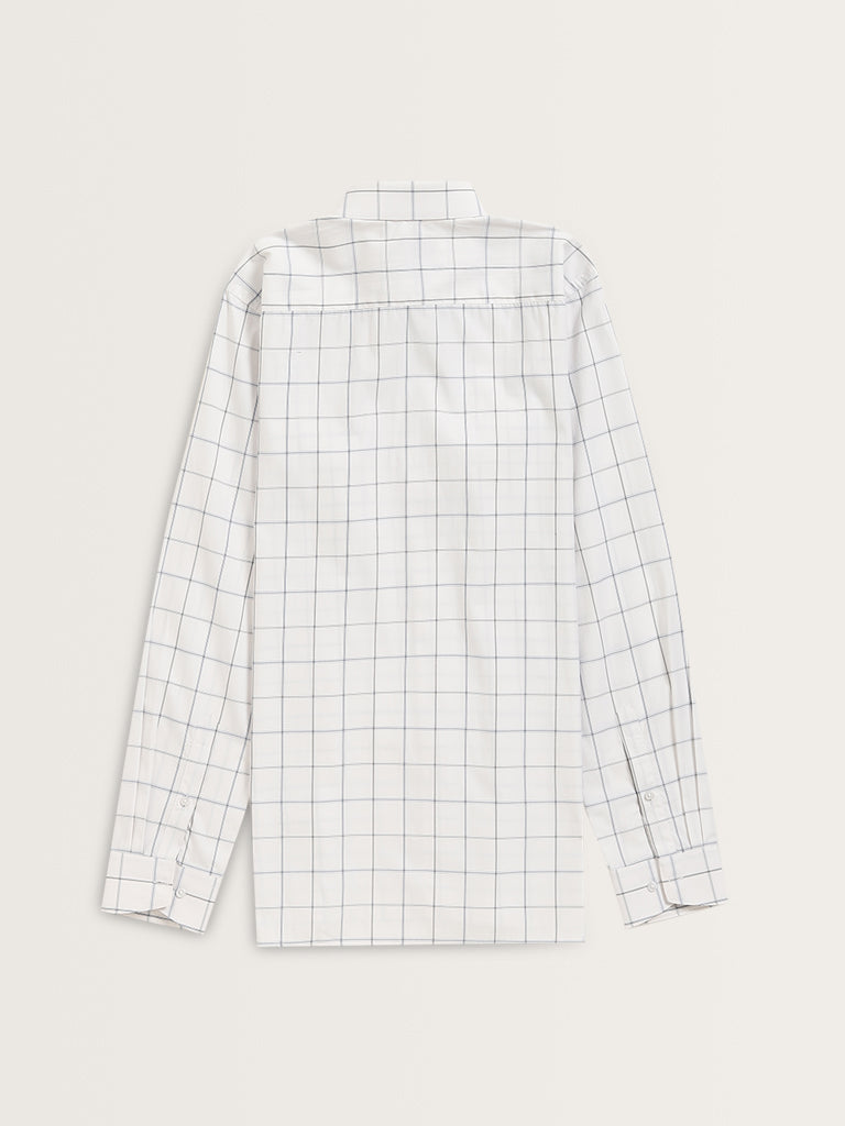 WES Formals White Checks Printed Slim-Fit Shirt