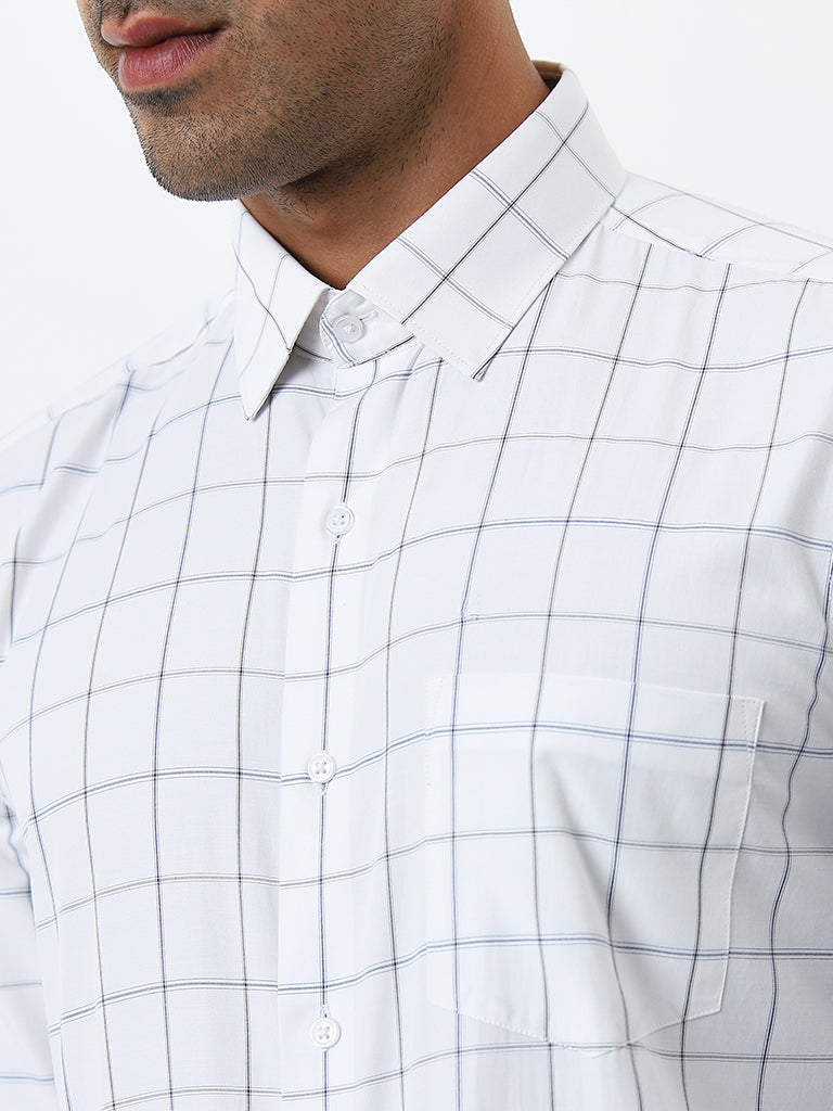 WES Formals White Checks Printed Slim-Fit Shirt