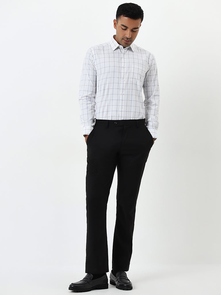 WES Formals White Checks Printed Slim-Fit Shirt