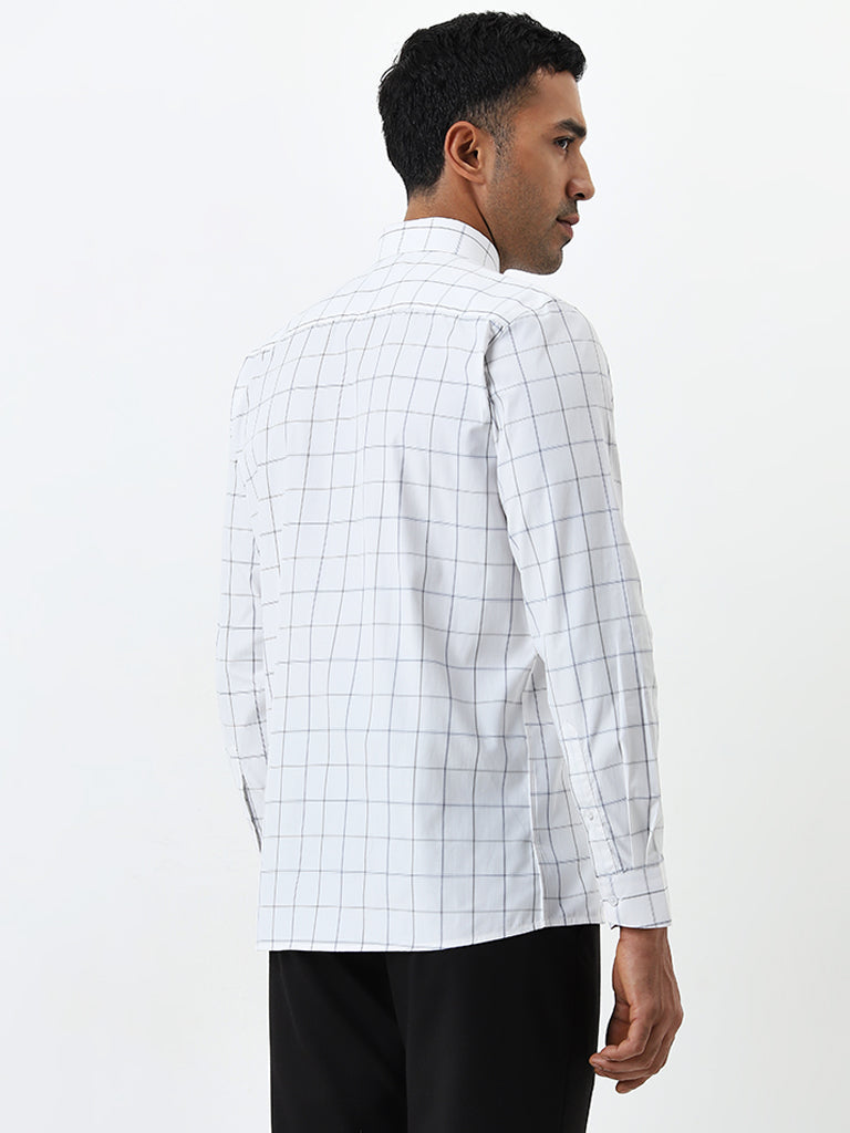 WES Formals White Checks Printed Slim-Fit Shirt