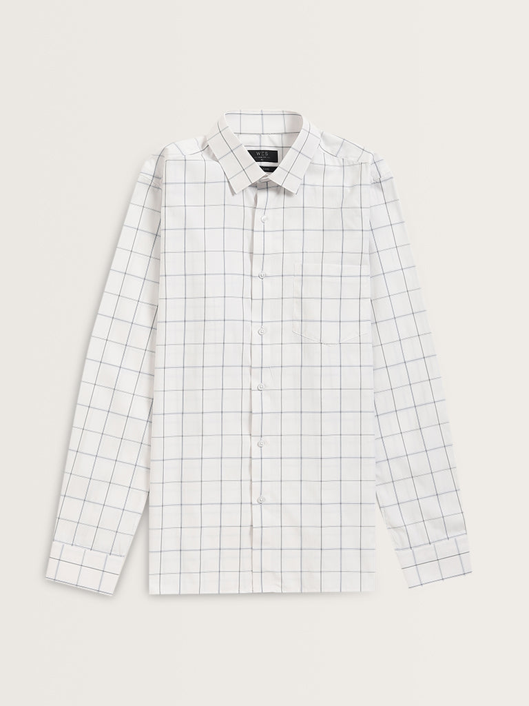 WES Formals White Checks Printed Slim-Fit Shirt