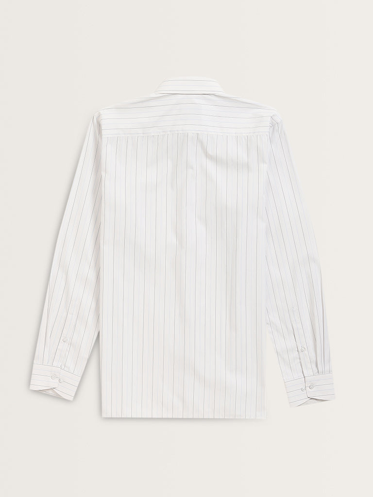 WES Formals White Pinstriped Slim-Fit Shirt