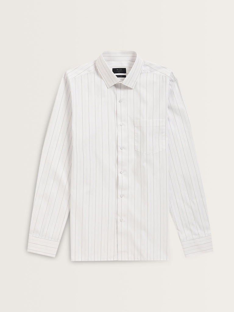 WES Formals White Pinstriped Slim-Fit Shirt