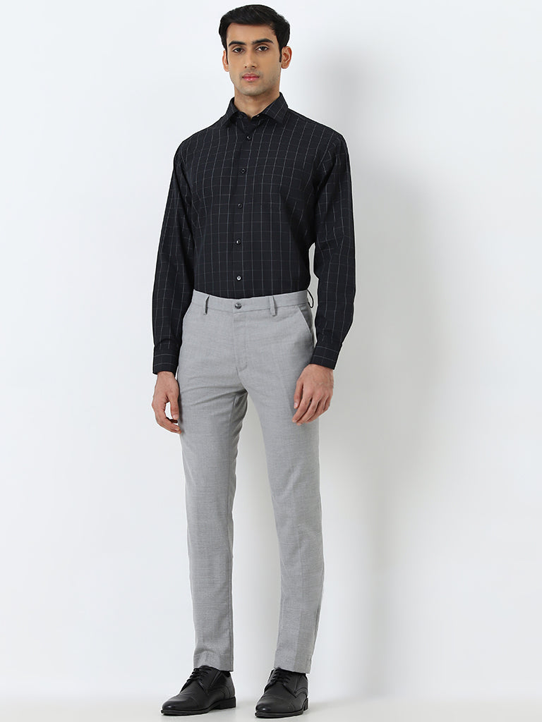 WES Formals Black Checkered Relaxed-Fit Shirt