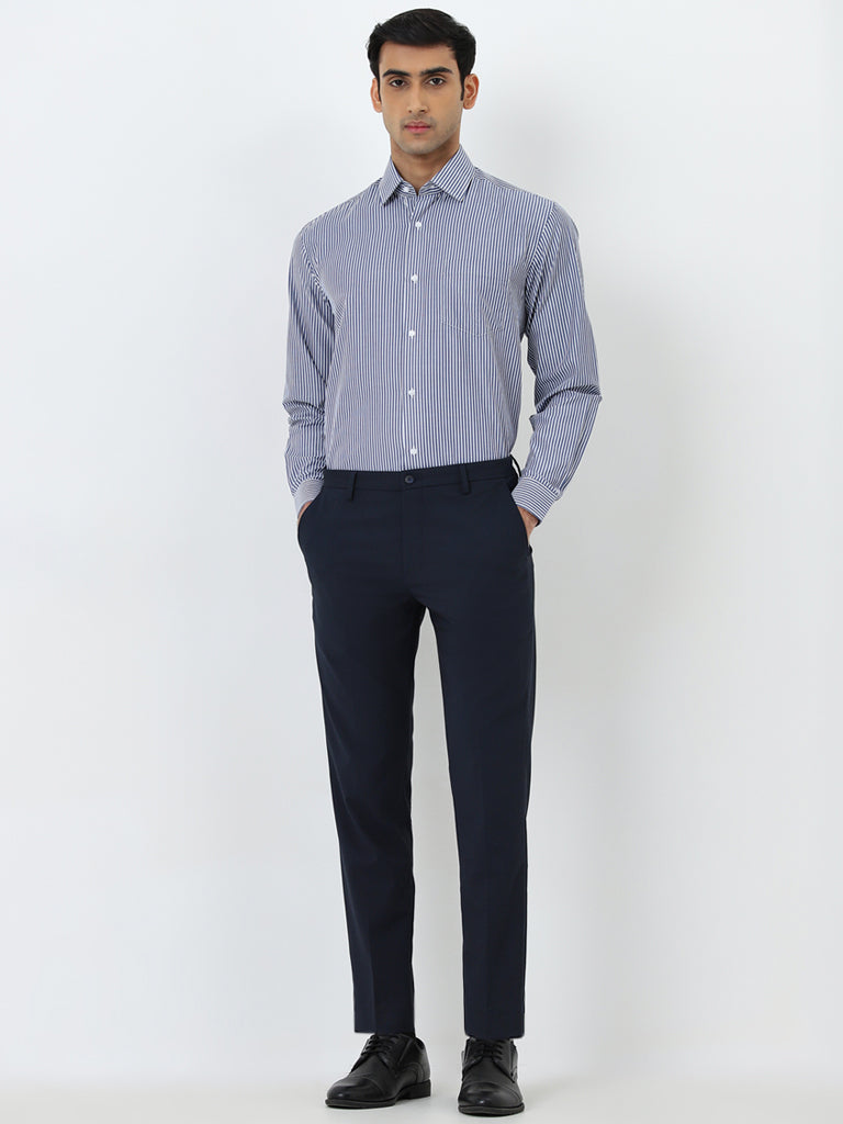 WES Formals Light Navy Striped Relaxed-Fit Shirt