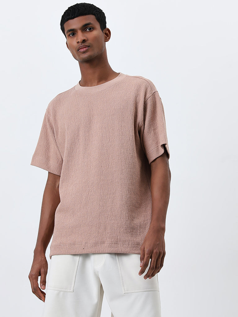 Studiofit Dusty Pink Textured Relaxed-Fit T-Shirt