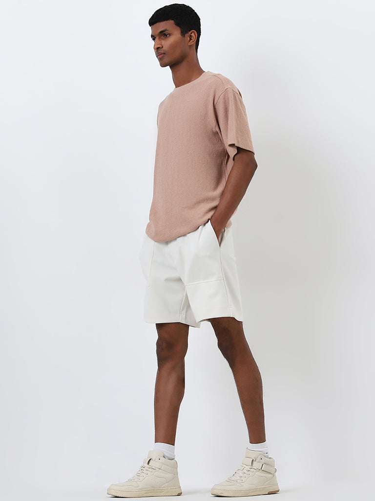 Studiofit Dusty Pink Textured Relaxed-Fit T-Shirt