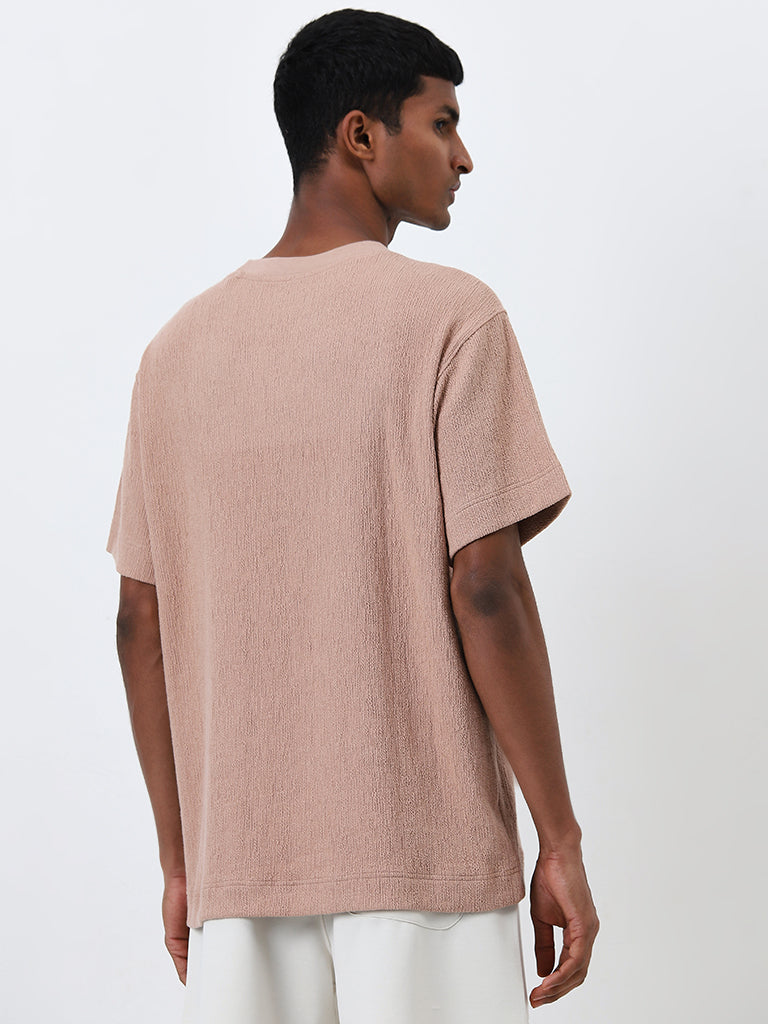 Studiofit Dusty Pink Textured Relaxed-Fit T-Shirt