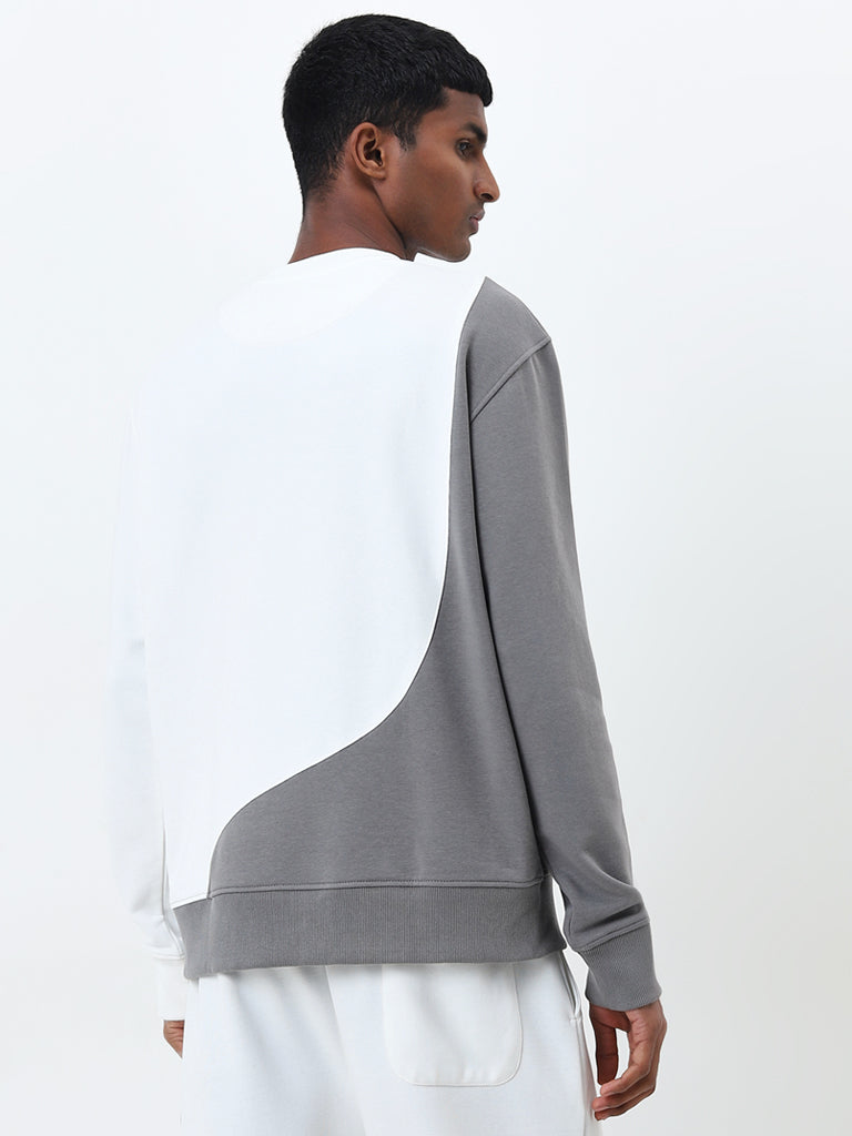 Studiofit White Relaxed-Fit Cotton Blend Sweatshirt