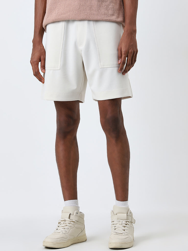 Studiofit Off-White Relaxed-Fit Mid-Rise Shorts