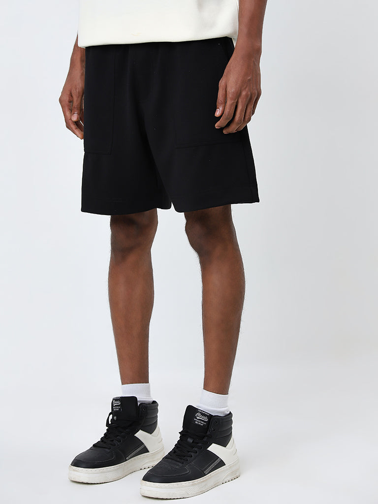 Studiofit Black Relaxed-Fit Mid-Rise Shorts