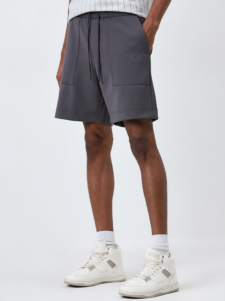 Studiofit Grey Relaxed-Fit Mid-Rise Shorts