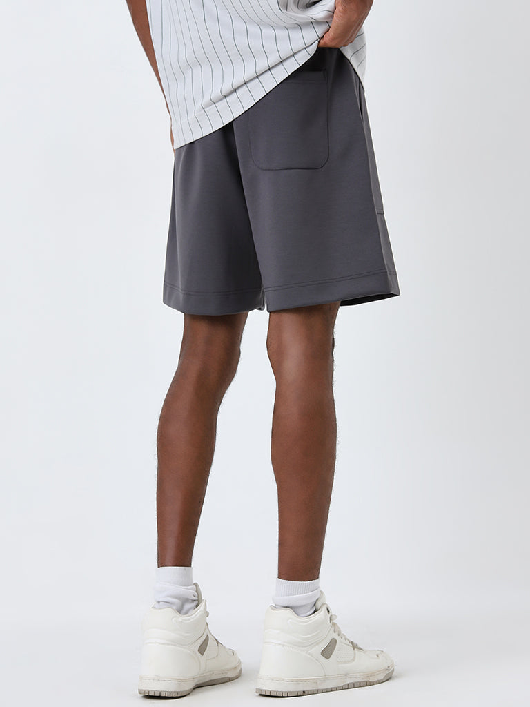 Studiofit Grey Relaxed-Fit Mid-Rise Shorts