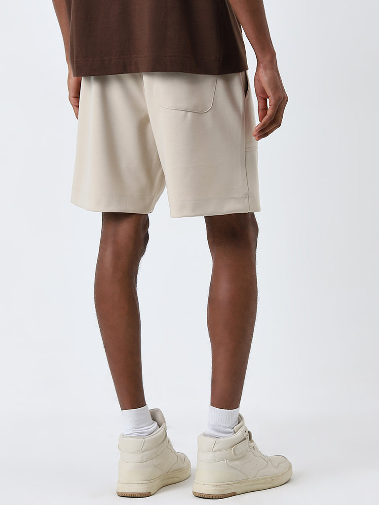 Studiofit Beige Relaxed-Fit Mid-Rise Shorts