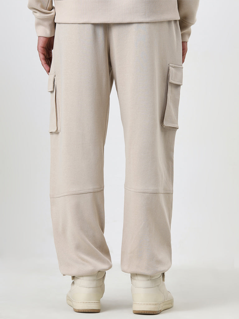 Studiofit Beige Relaxed Fit Mid-Rise Track Pants