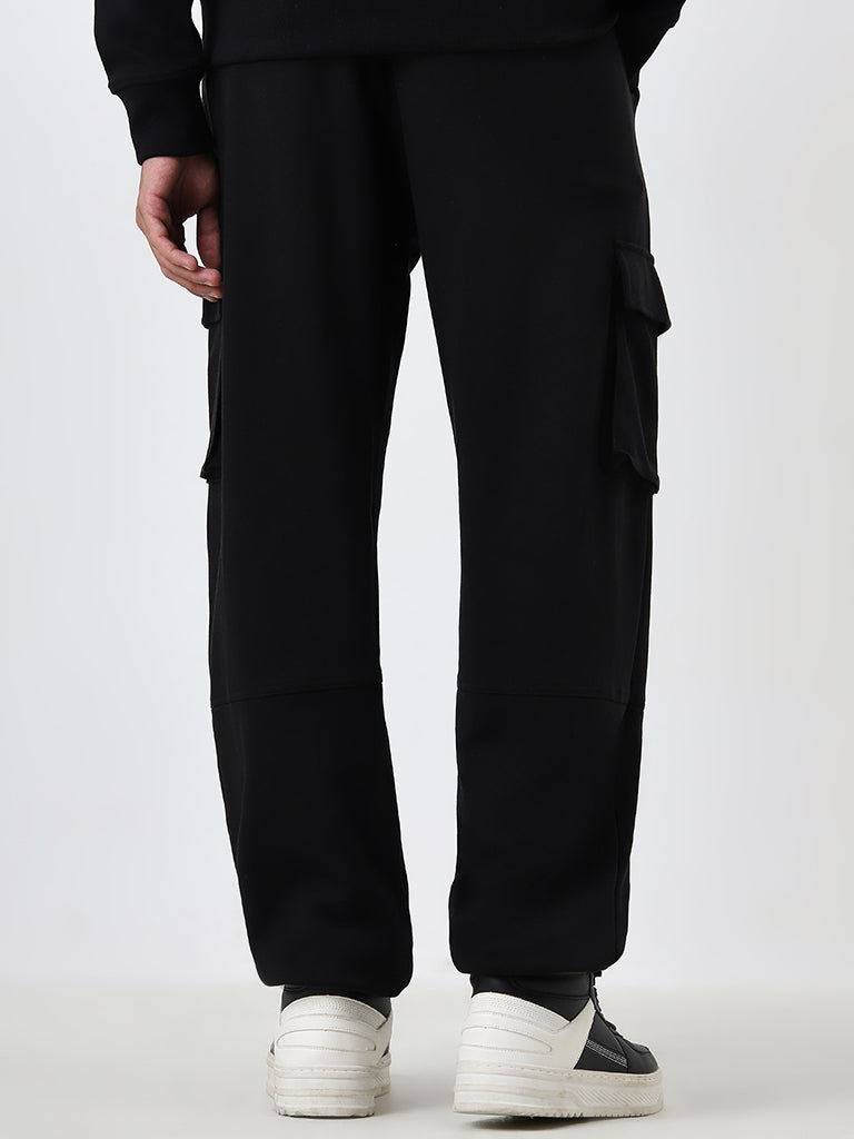 Studiofit Black Relaxed-Fit Mid-Rise Track Pants