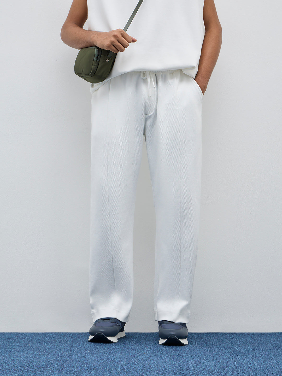 Studiofit White Relaxed-Fit Mid Rise Track Pants