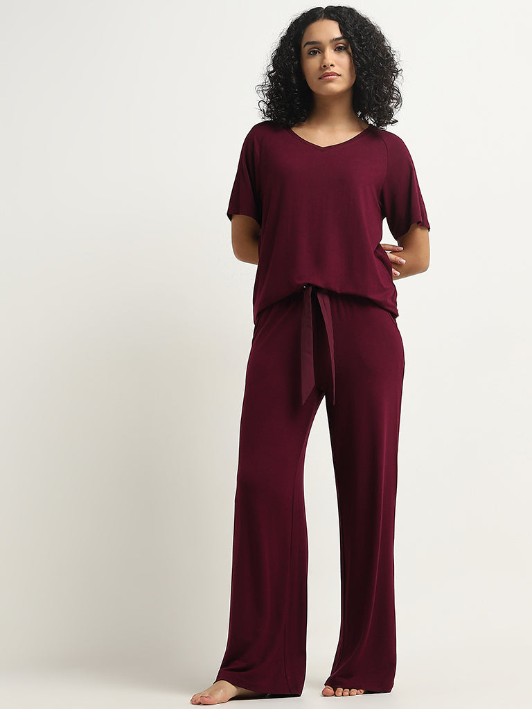 Wunderlove Burgundy Supersoft Solid High-Rise Pants