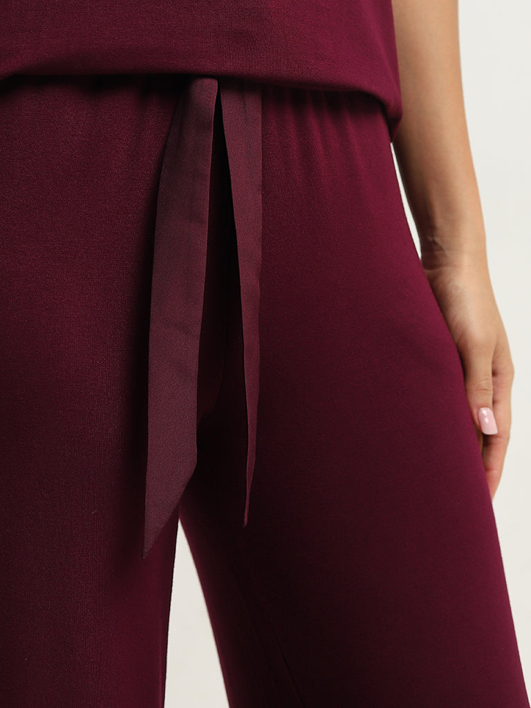 Wunderlove Burgundy Supersoft Solid High-Rise Pants