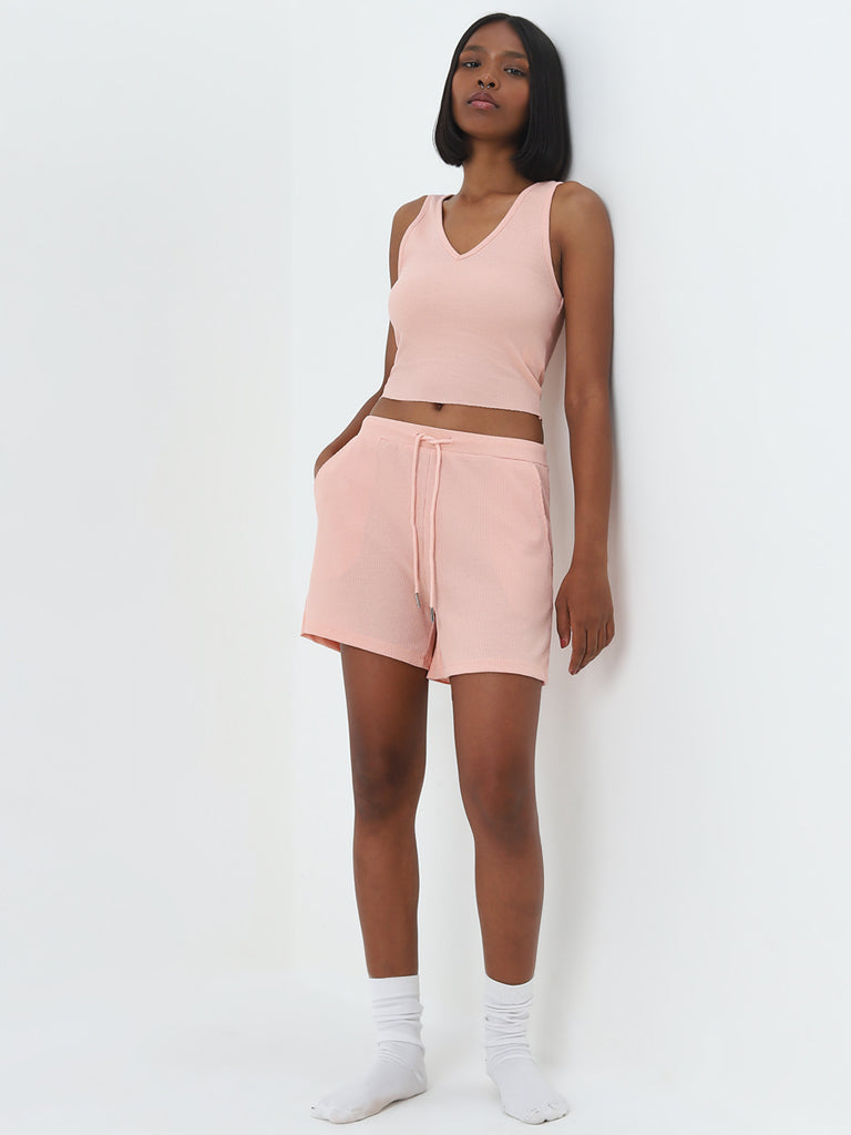 Superstar Peach Waffle Textured High-Rise Shorts