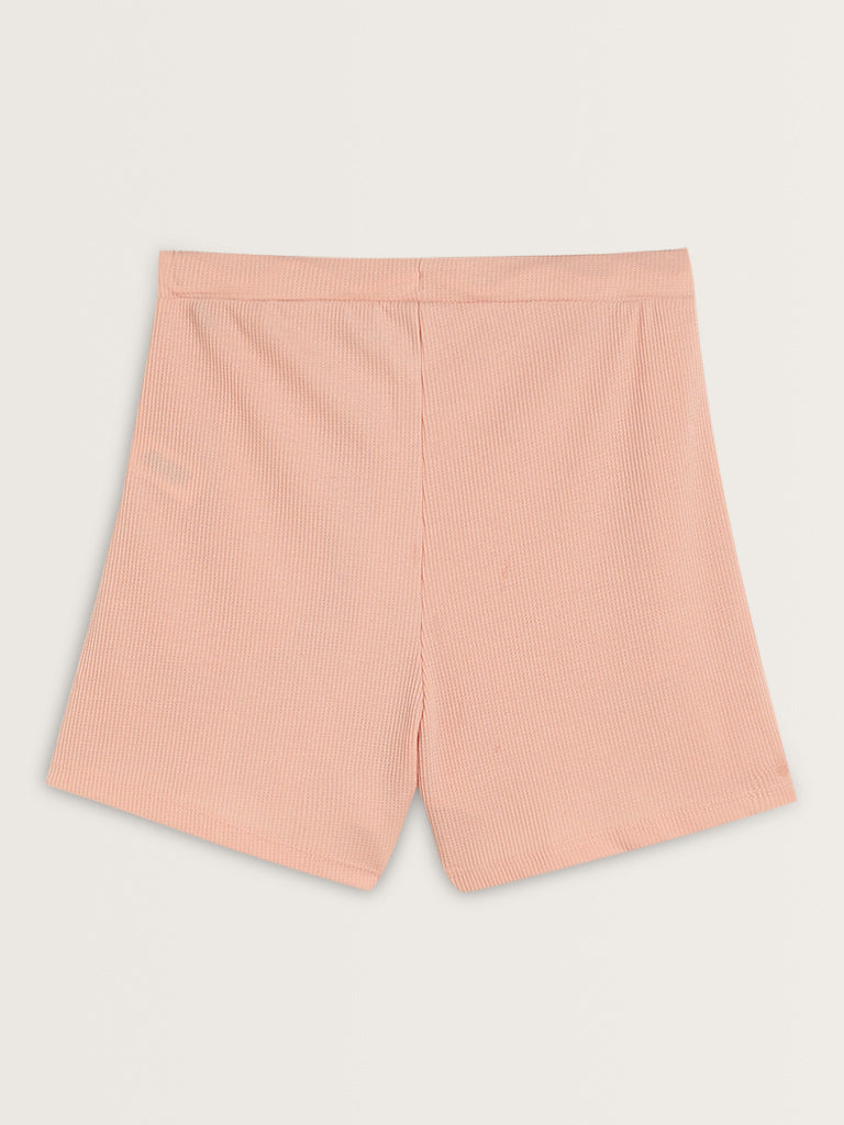 Superstar Peach Waffle Textured High-Rise Shorts