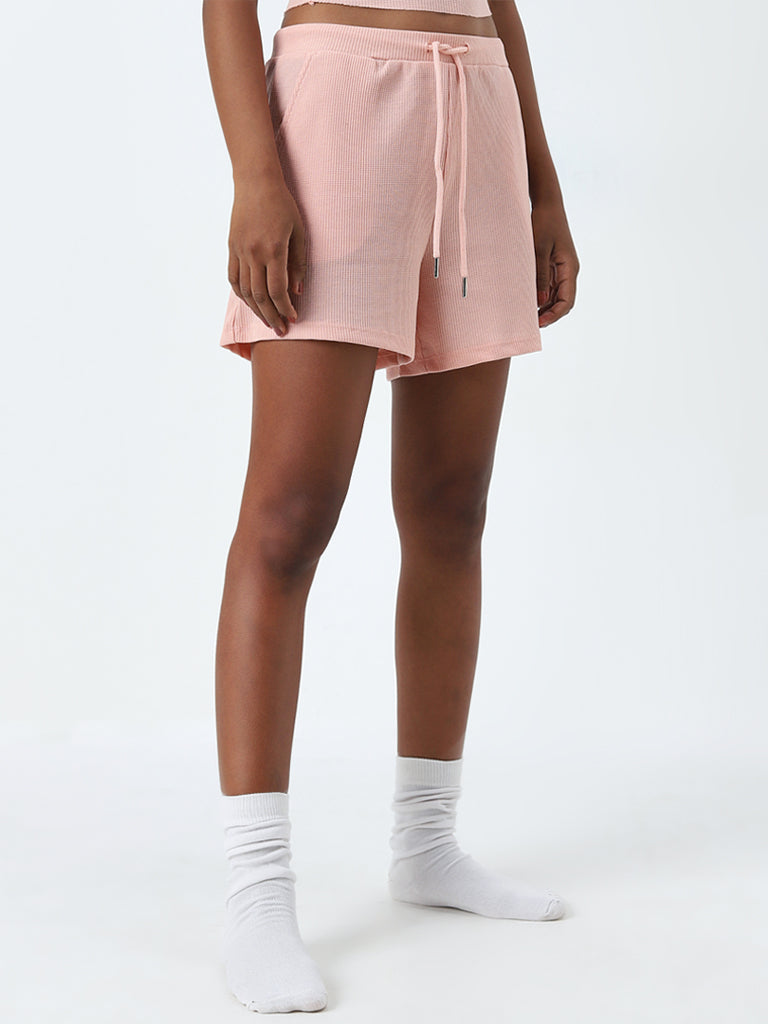 Superstar Peach Waffle Textured High-Rise Shorts