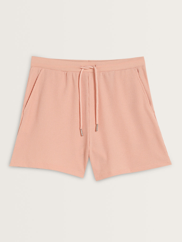 Superstar Peach Waffle Textured High-Rise Shorts