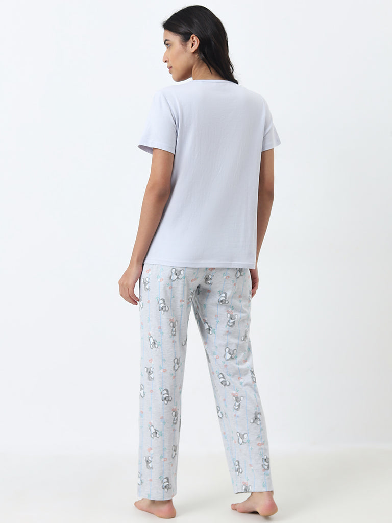 Wunderlove Grey Animal Printed Cotton Pyjamas Set In A Bag