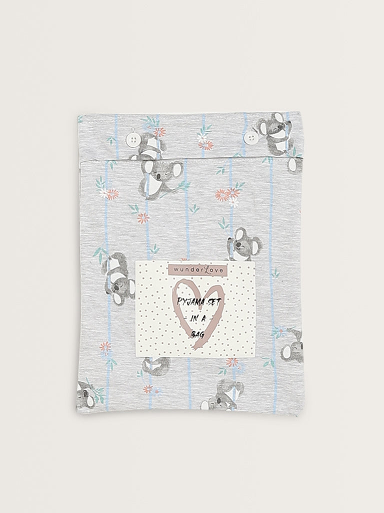 Wunderlove Grey Animal Printed Cotton Pyjamas Set In A Bag