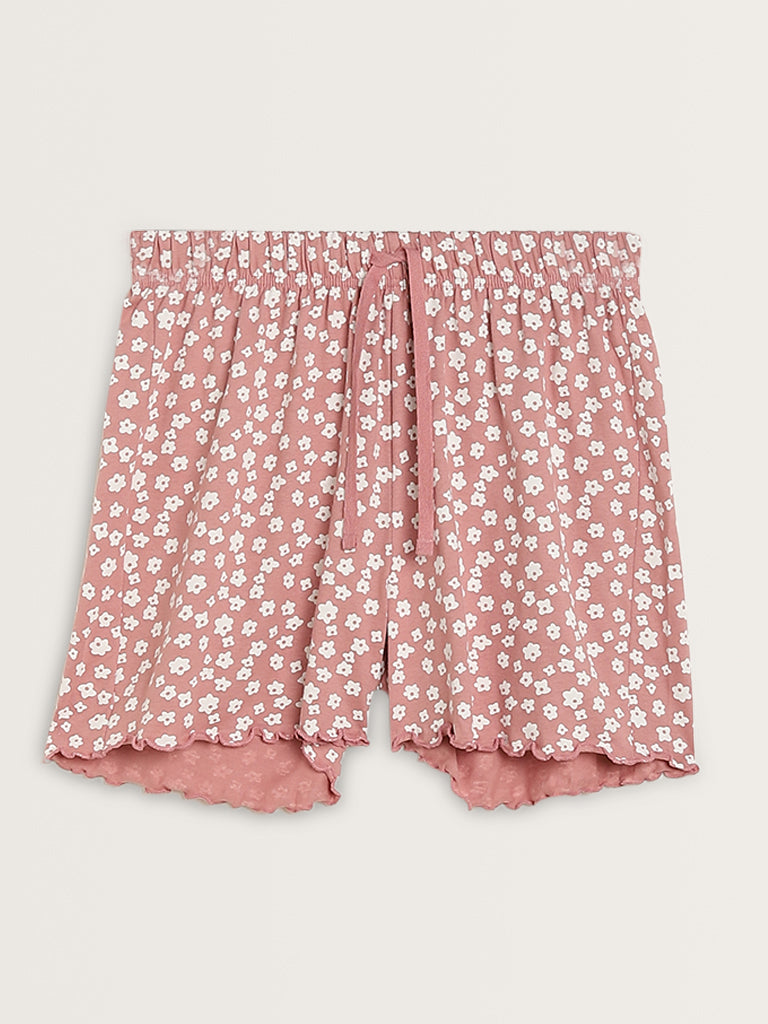 Wunderlove Dusty Pink Text Print Cotton Shorts Set In A Bag