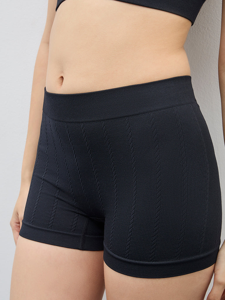 Superstar Black Textured Seamfree High-Rise Boy Short Brief