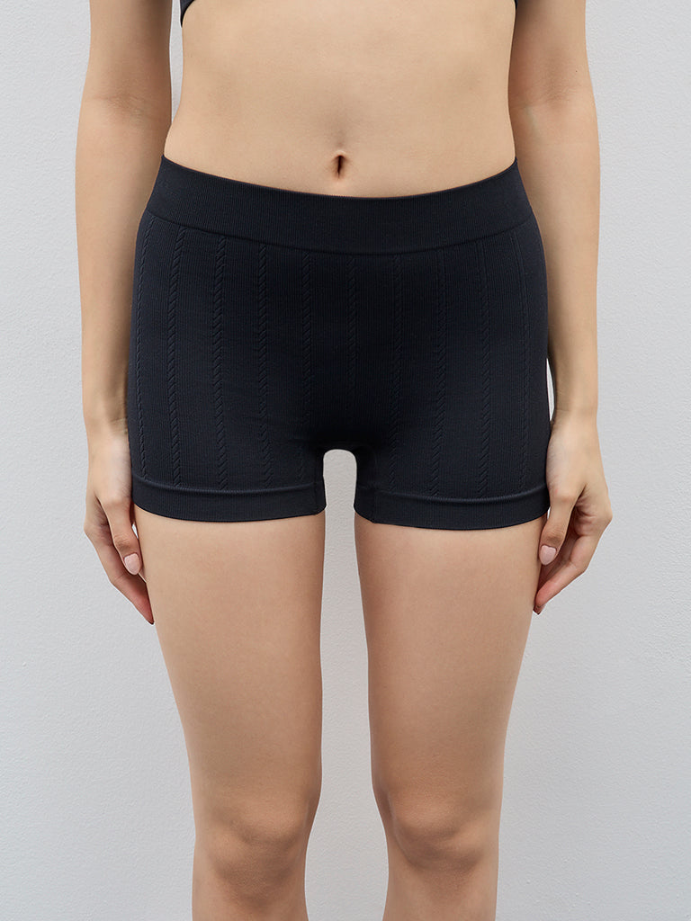 Superstar Black Textured Seamfree High-Rise Boy Short Brief