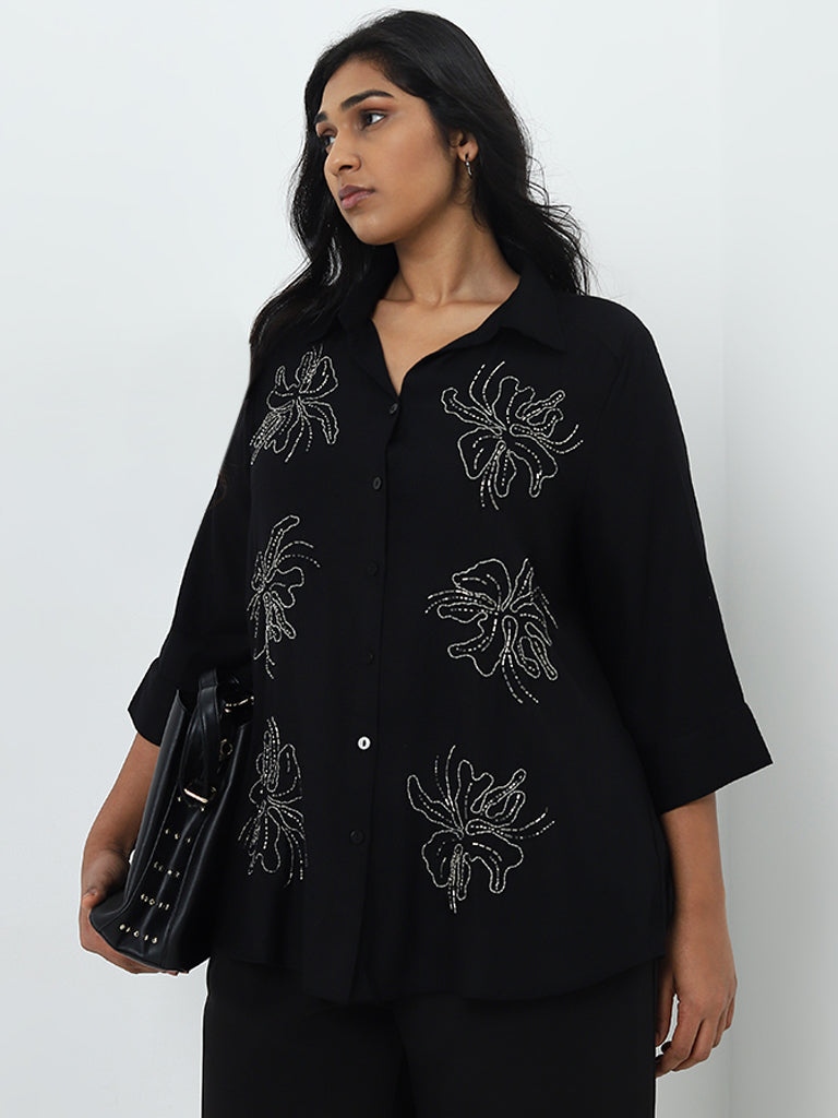 Gia Black Embellished Cotton Shirt