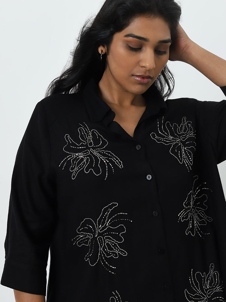 Gia Black Embellished Cotton Shirt