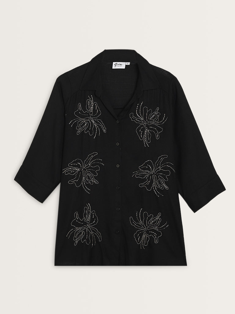 Gia Black Embellished Cotton Shirt