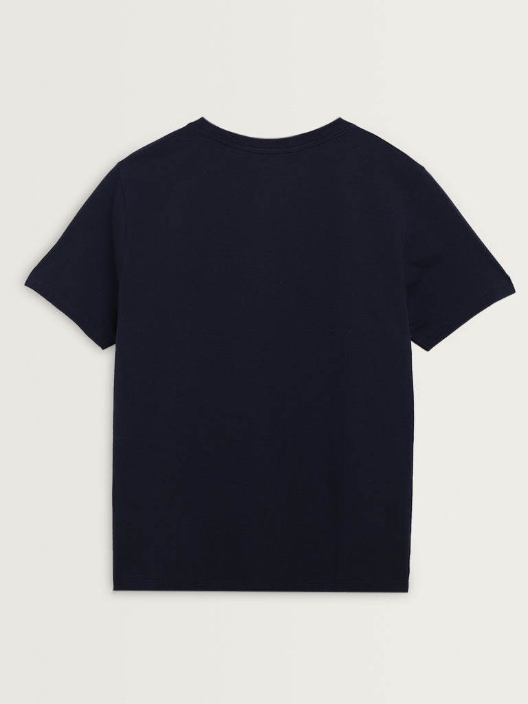 Studiofit Navy Text Design Cotton T-Shirt