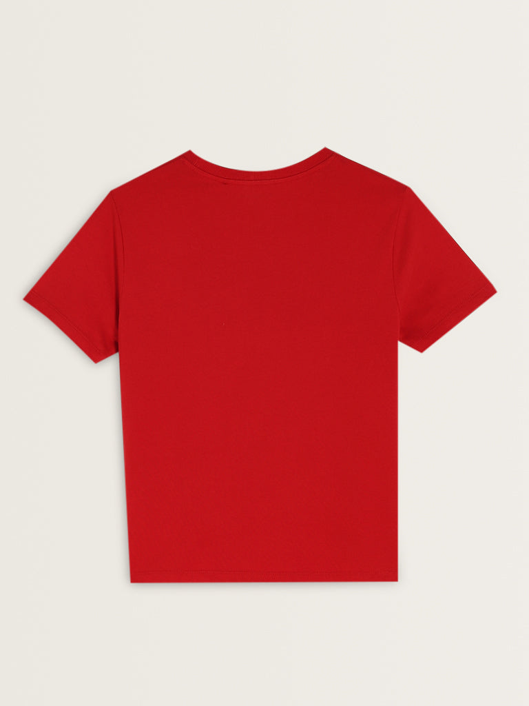 Studiofit Red Printed Cotton T-Shirt