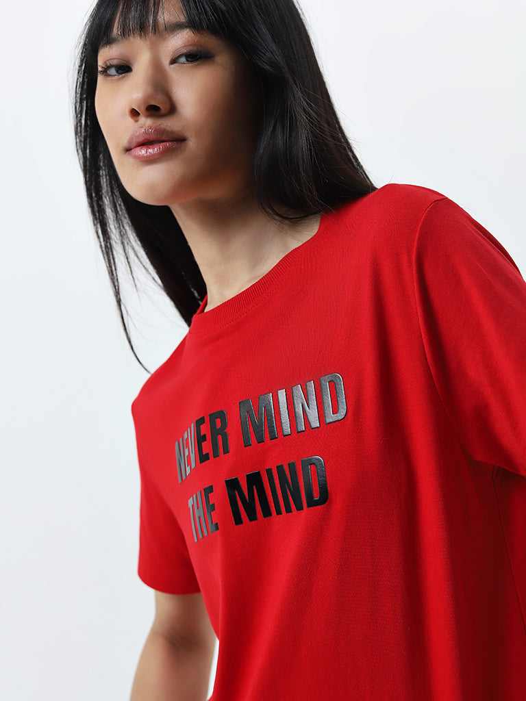 Studiofit Red Printed Cotton T-Shirt