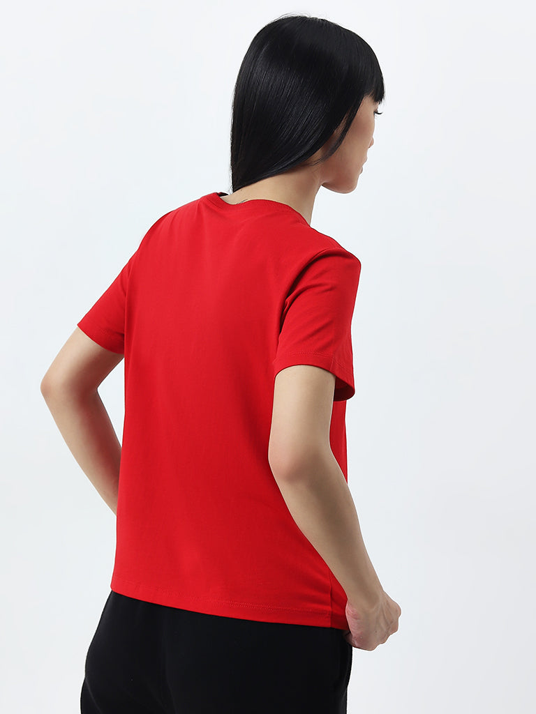 Studiofit Red Printed Cotton T-Shirt