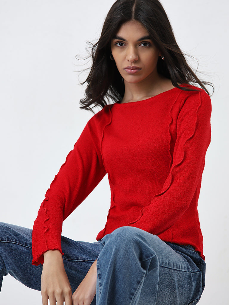 LOV Red Knitted Top