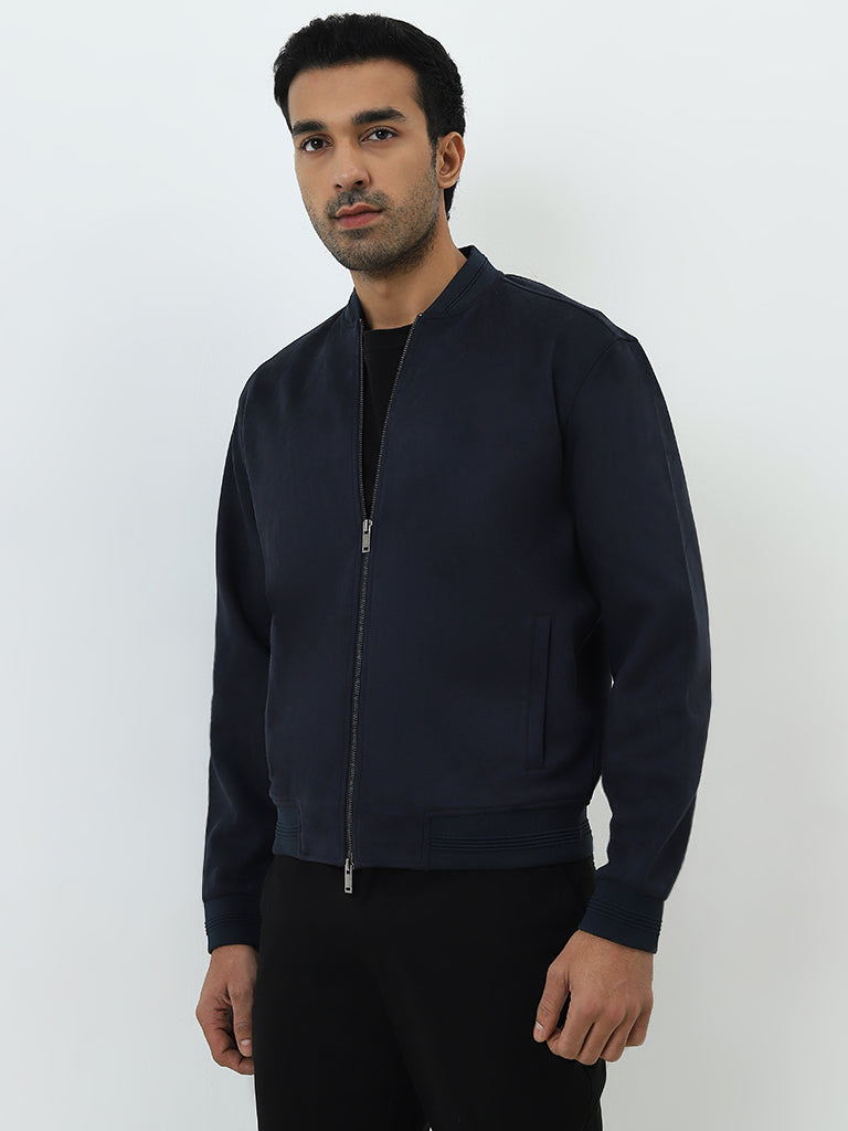 Ascot Navy Faux Suede Relaxed-Fit Jacket