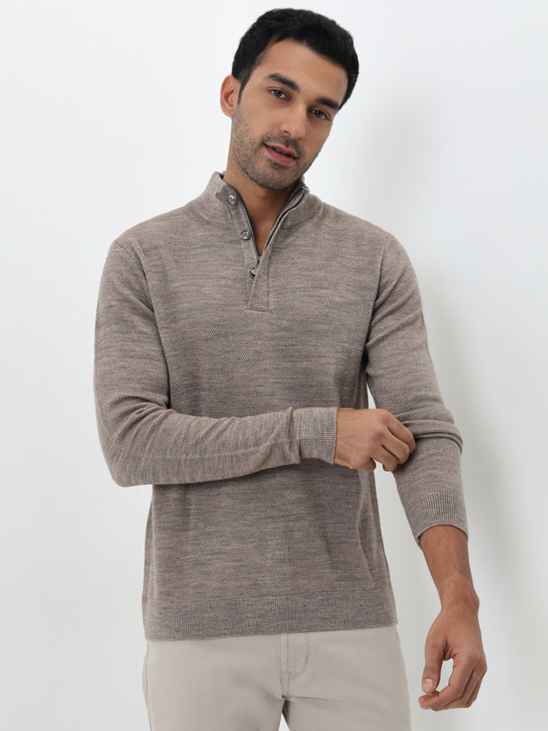 Ascot Taupe Knit-Textured Relaxed-Fit Sweater