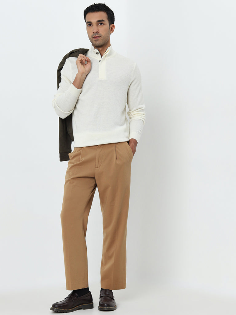 Ascot Off-White Knit-Textured Relaxed-Fit Sweater